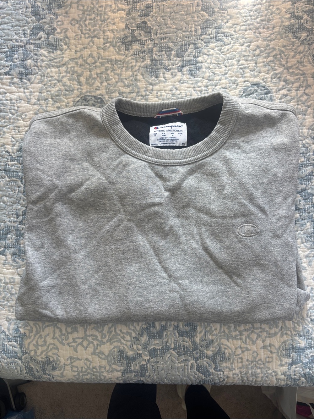 Champion Light Gray Crewneck Sweatshirt with Embroidered Logo